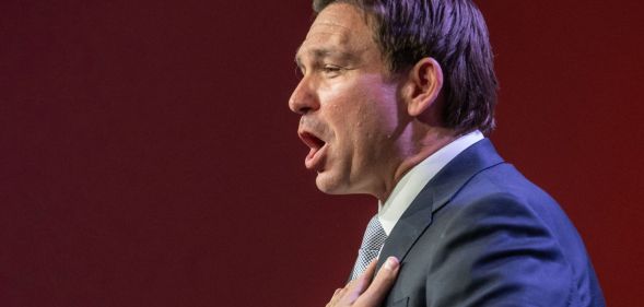 Florida Governor Ron DeSantis during a press conference.