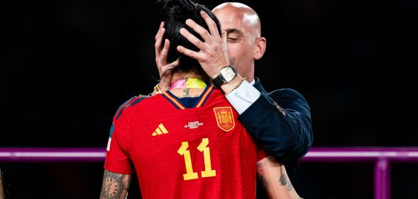 Spanish football federation boss Luis Rubiales kisses Jenni Hermoso on the lips without her consent during the World Cup final