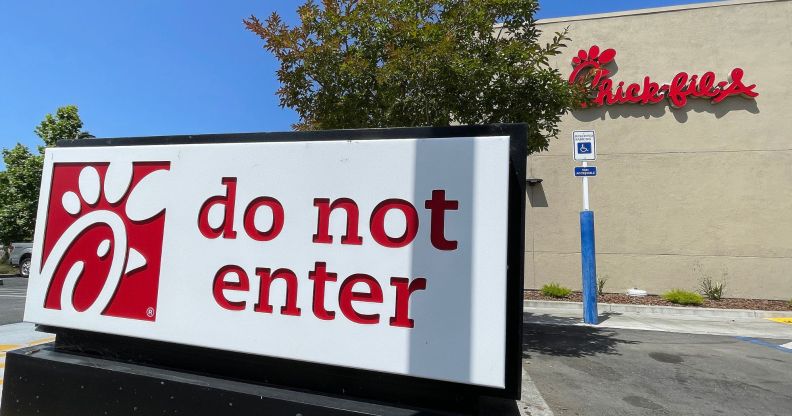 A sign at a Chick-fil-A store reading "do not enter"