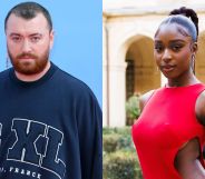 On the left, Sam Smith in an oversized jumper at the Barbie premiere. On the right, Normani stuns in a red dress.