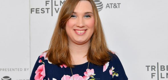 Sarah McBride during a red carpet press event.