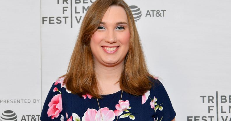 Sarah McBride during a red carpet press event.