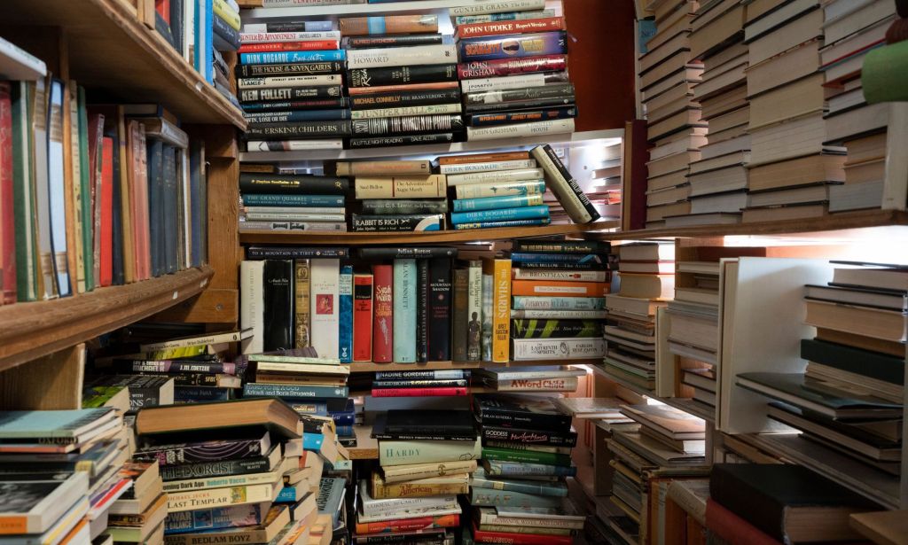 A pile of books on top of one another.