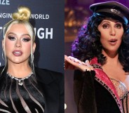 Christina Aguilera (L) dressed as Cher for Halloween.