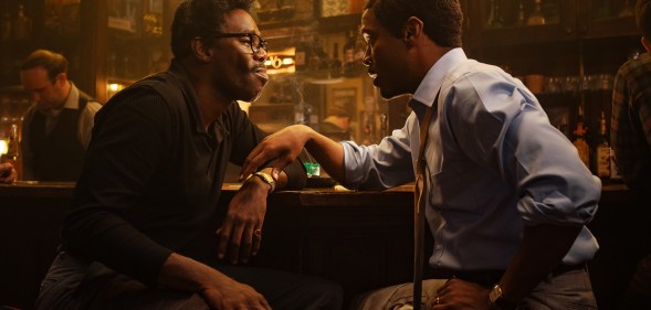 Colman Domingo as Bayard Rustin (L) with Johnny Ramey as partner Elias (R). (Netflix)