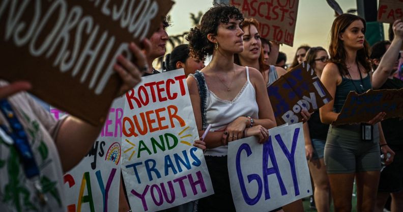 A group of Floridian young adults protest the wave of anti-LGBTQ+ attacks in the state.