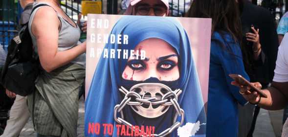 Protesters In London against the Taliban, two years after they retook power in Afghanistan.