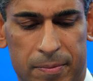 A close up of Rishi Sunak looking down.