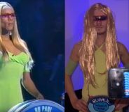 RuPaul on The Weakest Link in 2001 (left) replicated for Halloween in 2023 (right).