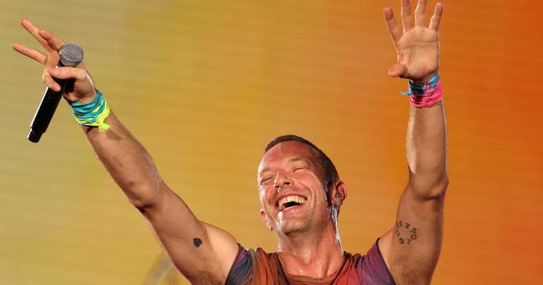Chris Martin of Coldplay performs on stage at Optus Stadium on November 18, 2023 in Perth, Australia. (Paul Kane/Getty Images)
