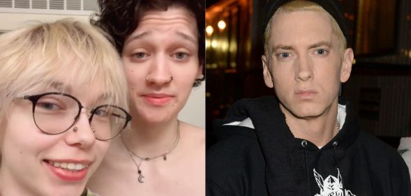 Eminem's child Stevie and partner (left) and Stevie's father Eminem (right).