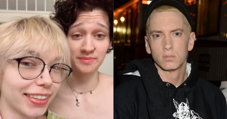 Eminem's child Stevie and partner (left) and Stevie's father Eminem (right).