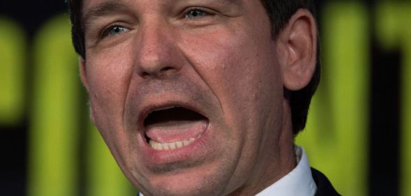 Ron DeSantis with his mouth open.