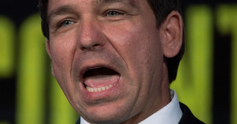 Ron DeSantis with his mouth open.