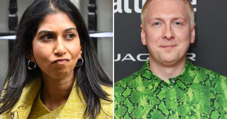 Suella Braverman pictured on the left. Joe Lycett pictured on the right.