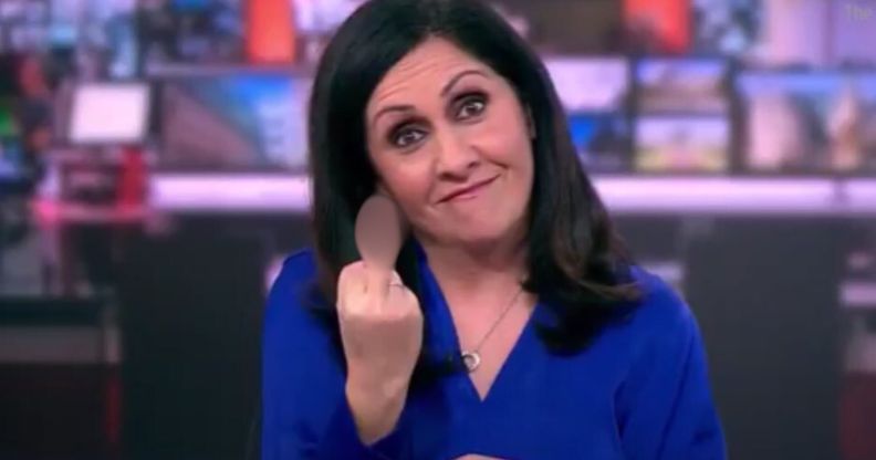 BBC News reader Maryam Moshiri pictured giving a middle finger.