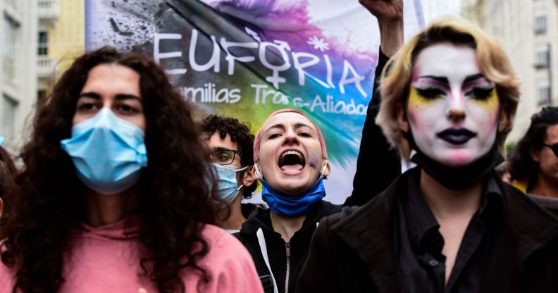 Protesters during a trans rights rally.