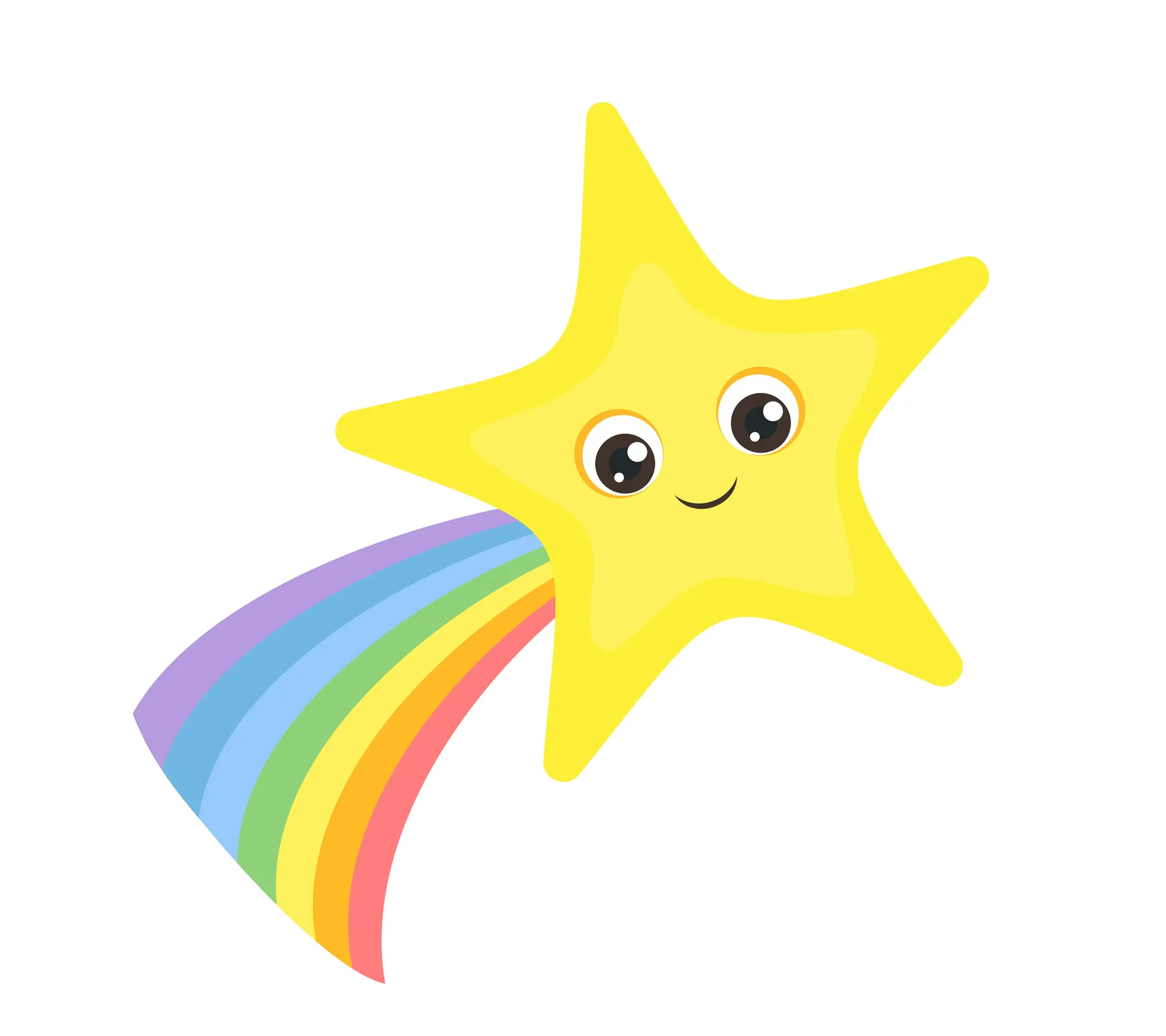 Cartoon gold shooting star with rainbow tail.